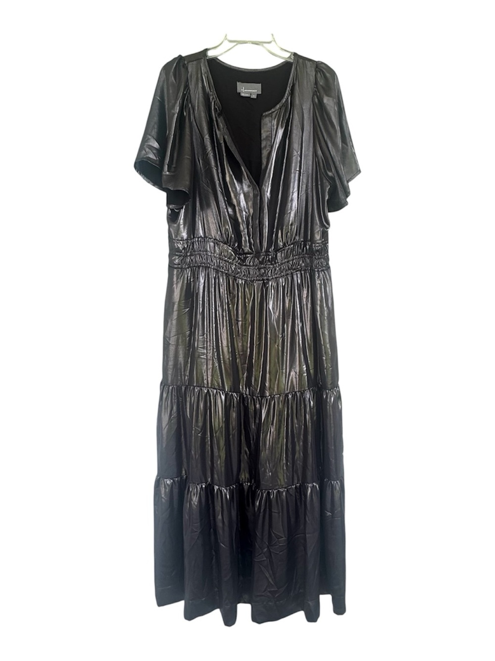 Anthropologie The Somerset Maxi Dress Metallic Edition Tiered Silver Plus 1X - Picture 4 of 7
